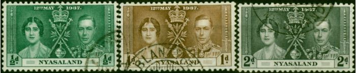 Nyasaland 1937 Coronation Set of 3 SG127-129 Fine Used (2). King George VI (1936-1952) Used Stamps