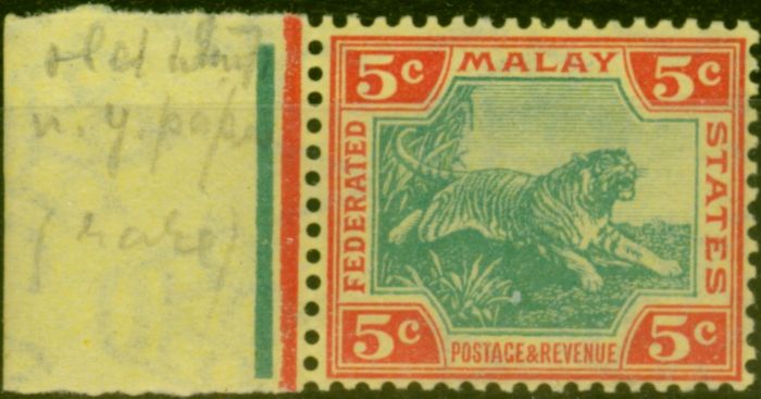 Collectible Postage Stamp from Fed Malay States 1906 5c Green & Carmine-Yellow SG39 V.F MNH