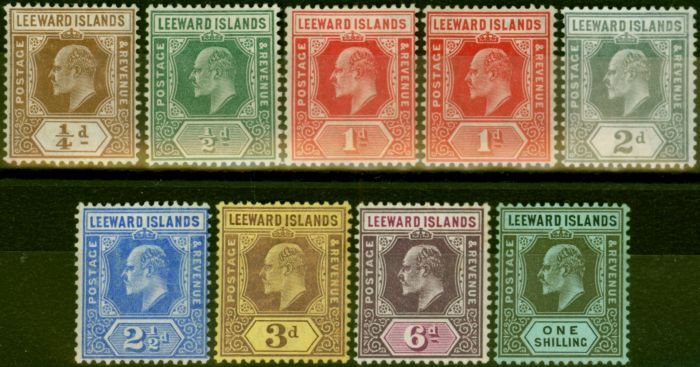Old Postage Stamp Leeward Islands 1907-11 Set of 9 to 1s SG36-43 Fine LMM