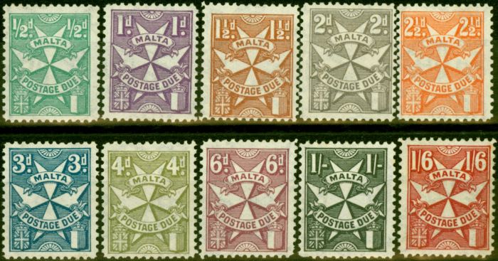 Valuable Postage Stamp from Malta 1925 Postage Due Set of 10 SGD11-D20 Fine Lightly Mtd Mint