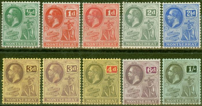 Rare Postage Stamp from Montserrat 1916-22 set of 10 to 1s SG49-56 Fine Mtd Mint