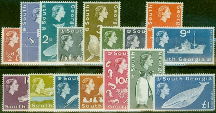 Collectible Postage Stamp South Georgia 1963-69 Set of 16 SG1-16 Fine LMM