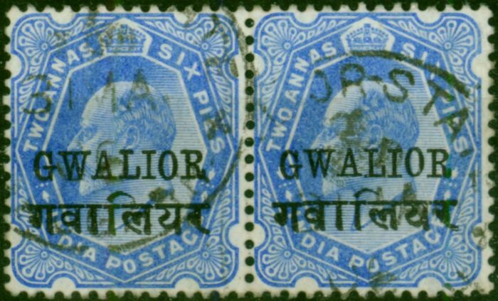 Gwalior 1904 2a6p Ultramarine SG52a Fine Used Pair . Queen Victoria (1840-1901) Used Stamps