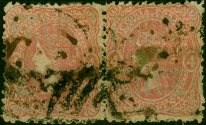 Victoria 1860 4d Rose-Pink SG92 Good Used Pair . Queen Victoria (1840-1901) Used Stamps