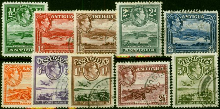 Antigua 1938 Set of 10 to 5s SG98-107 Fine Used  King George VI (1936-1952) Rare Stamps