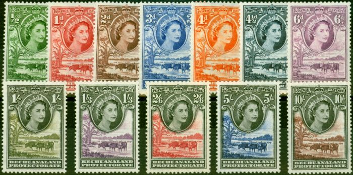 Collectible Postage Stamp from Bechuanaland 1955-58 Set of 12 SG143-153 Fine Very Lightly Mtd Mint