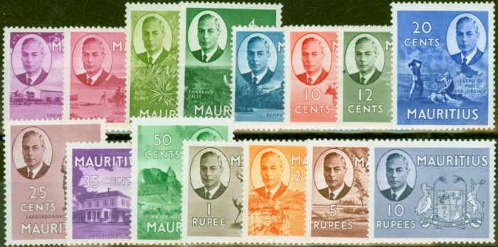 Old Postage Stamp from Mauritius 1950 set of 15 SG276-290 Fine Very Lightly Mtd Mint