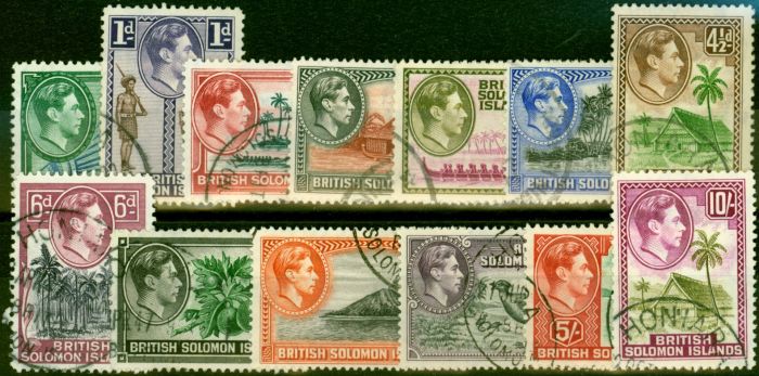 Old Postage Stamp from Solomon Islands 1939 Set of 13 SG60-72 Fine Used