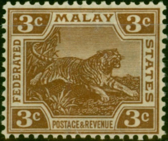Old Postage Stamp Fed of Malay States 1927 3c Brown SG58 Fine LMM