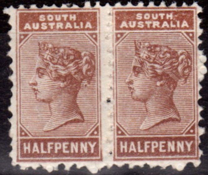 Old Postage Stamp from S. Australia 1893 1/2d Pale Brown SG188c P.15 x 12.5 Between Pair Fine Lightly Mtd Mint Rare