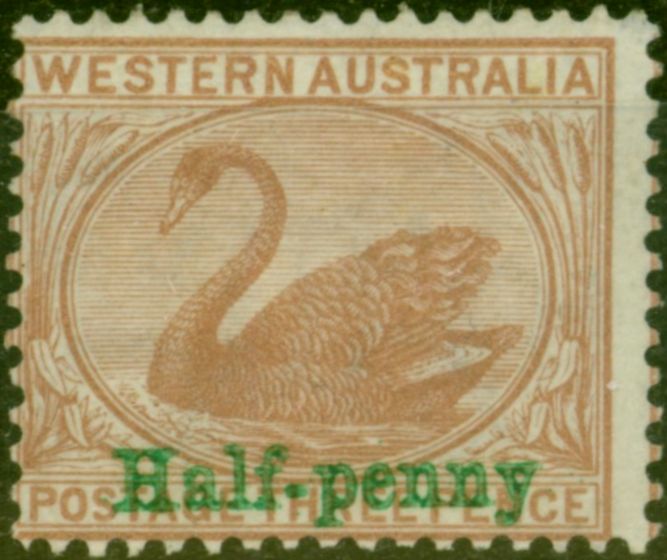 Old Postage Stamp from Western Australia 1895 1/2d on 3d Pale Brown SG110 Fine Mtd Mint