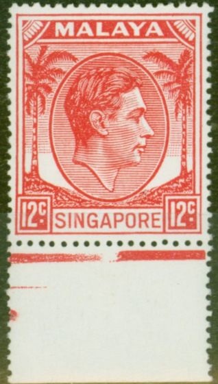 Old Postage Stamp from Singapore 1952 12c Scarlet SG22a Fine Lightly Mtd Mint