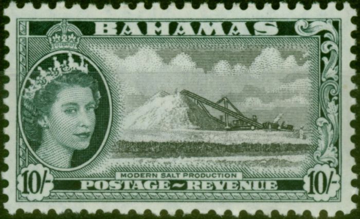 Valuable Postage Stamp Bahamas 1954 10s Black & Slate-Black SG215 Fine LMM