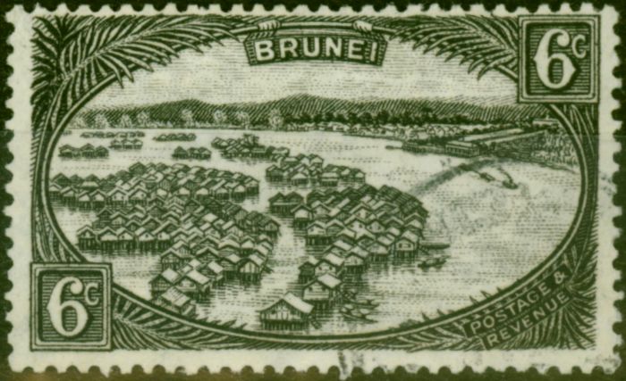 Old Postage Stamp from Brunei 1924 6c Intense Black SG69 Fine Used