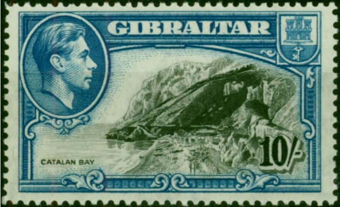 Gibraltar 1938 10s Black & Blue SG130 P.14 Fine LMM  King George VI (1936-1952) Collectible Stamps