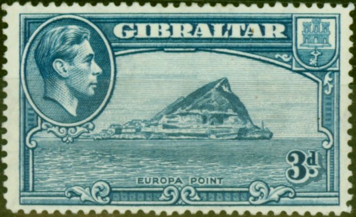 Valuable Postage Stamp Gibraltar 1938 3d Light Blue SG125a P.14 Fine LMM