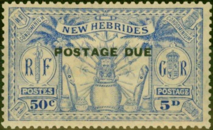 Old Postage Stamp New Hebrides 1925 5d 50c Ultramarine SGD4 Good LMM