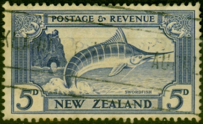 Rare Postage Stamp from New Zealand 1935 5d Ultramarine SG563c P.13.5 x 14 Good Used