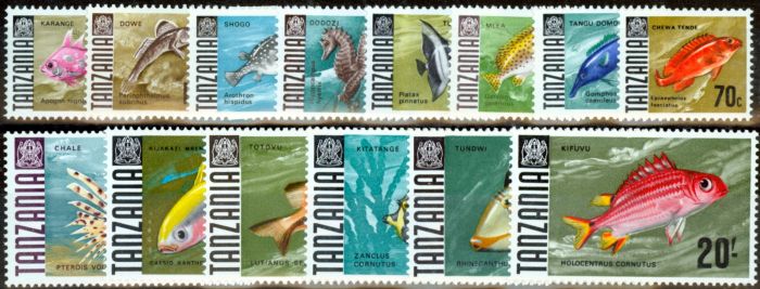 Rare Postage Stamp from Tanzania 1972 Glazed Paper set of 14 SG142a-157a V.F MNH