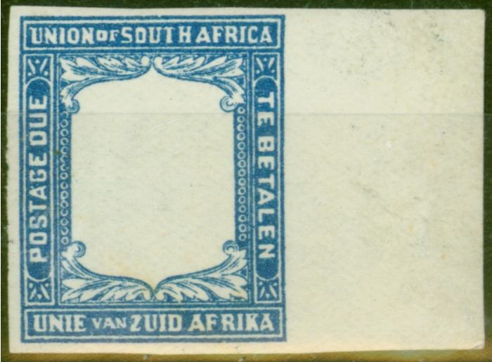 Old Postage Stamp from South Africa 1927-28 Imperf Frame Plate Proof in Blue (3d) V.F MNH