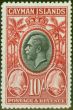 Old Postage Stamp from Cayman Islands 1935 10s Black & Scarlet SG107 V.F MNH