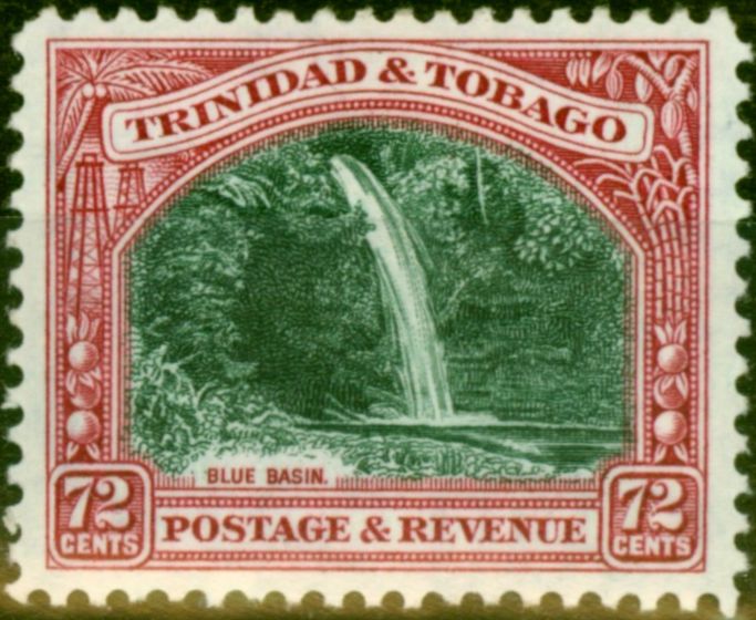 Rare Postage Stamp from Trinidad & Tobago 1935 72c Myrtle-Green & Carmine SG238 Fine Lightly Mtd Mint
