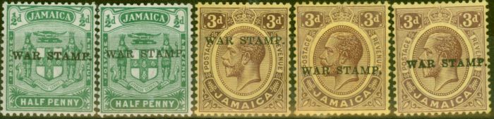 Valuable Postage Stamp from Jamaica 1916 War Stamps set of 5 SG68-69b Fine Mtd Mint