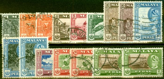 Collectible Postage Stamp from Perak 1957-61 Extended Set of 16 SG150-161a All Types Fine Used