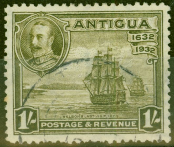 Old Postage Stamp from Antigua 1932 1s Olive-Green SG88 Fine Used