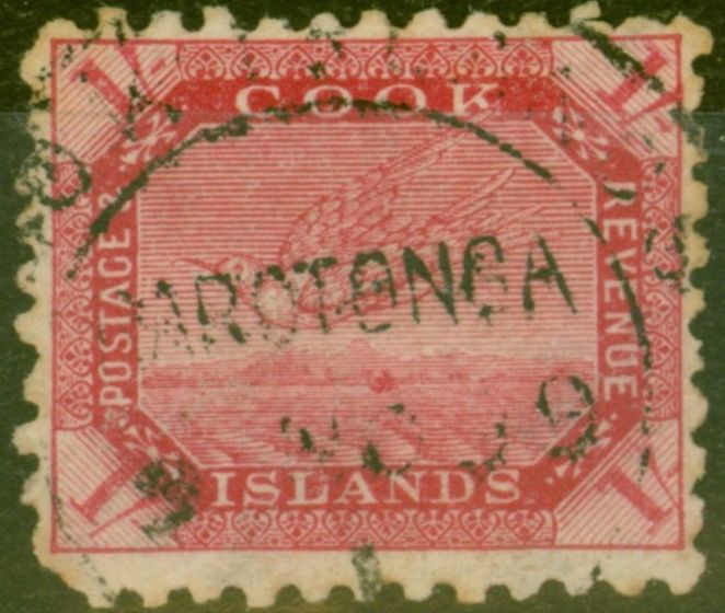 Old Postage Stamp from Cook Islands 1900 1s Dp Carmine SG20a Good Used