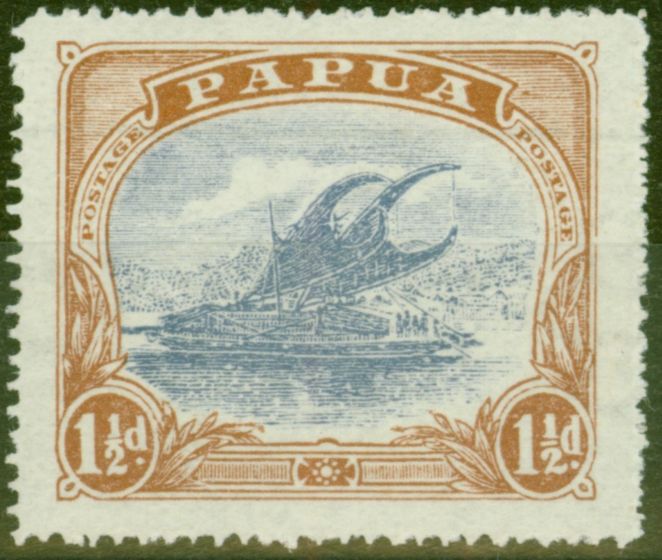 Rare Postage Stamp from Papua 1925 1 1/2d Pale Grey-Blue & Brown SG95aw Wmk Crown to Right of A Fine Lightly Mtd Mint
