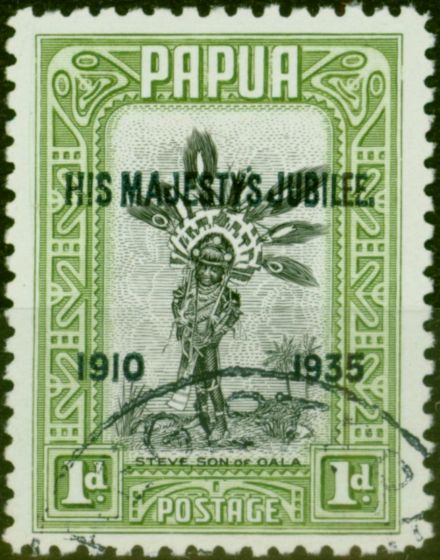 Collectible Postage Stamp Papua 1935 1d Black & Green SG150a 'Accent Flaw' V.F.U