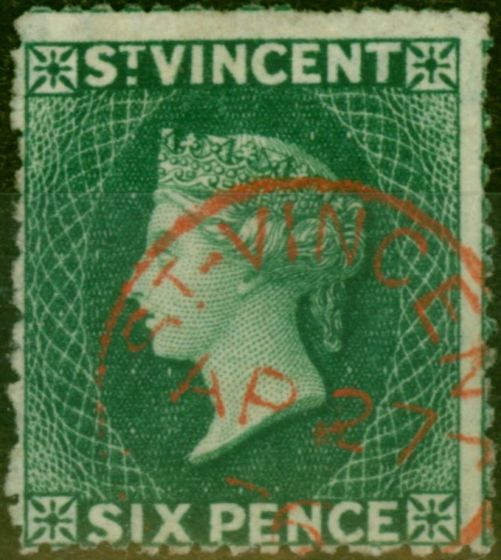 Rare Postage Stamp St Vincent 1873 6d Dull Blue-Green SG19 V.F.U 'ST VINCENT AP 27 76' CDS