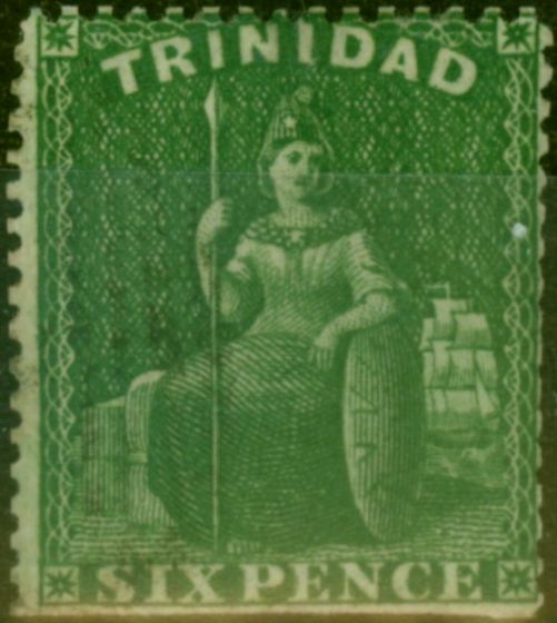 Old Postage Stamp Trinidad 1860 6d Deep Green SG50 P.15 Ave Used