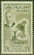 Old Postage Stamp from Falkland Is 1952 2s6d Olive-Green SG182 V.F MNH