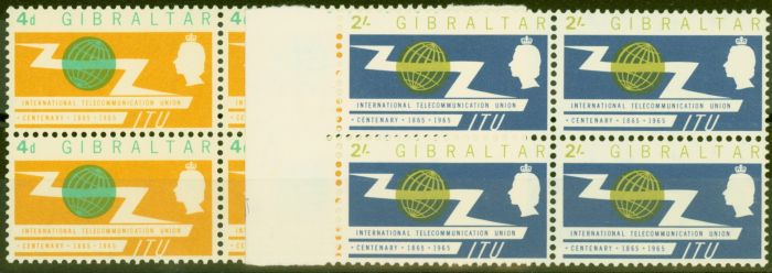 Rare Postage Stamp from Gibraltar 1965 I.T.U set of 2 SG180-181 in V.F MNH Blocks of 4