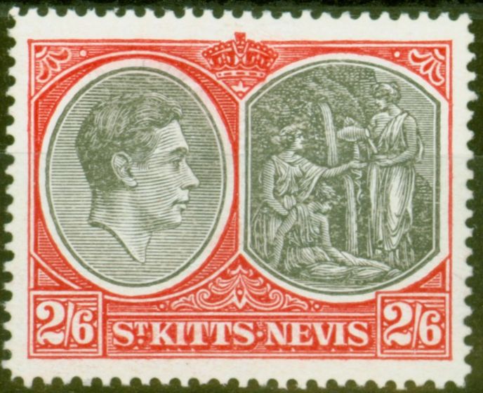 Valuable Postage Stamp from St Kitts  & Nevis 1943 2s6d Black & Scarlet SG76a V.F Very Lightly Mtd Mint