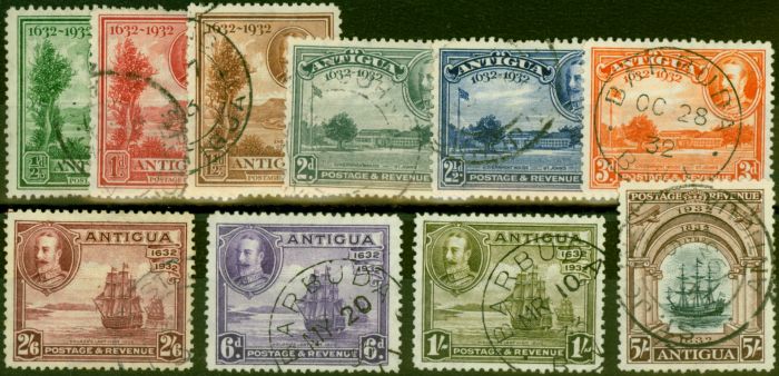 Old Postage Stamp from Antigua 1932 Tercentenary Set of 10 SG81-90 V.F.U