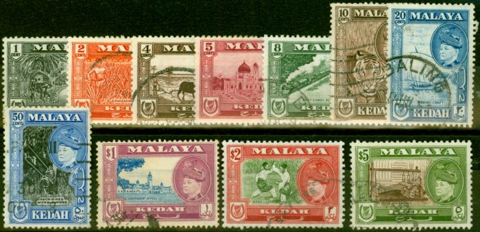 Old Postage Stamp from Kedah 1957 Set of 11 SG92-102 Fine Used