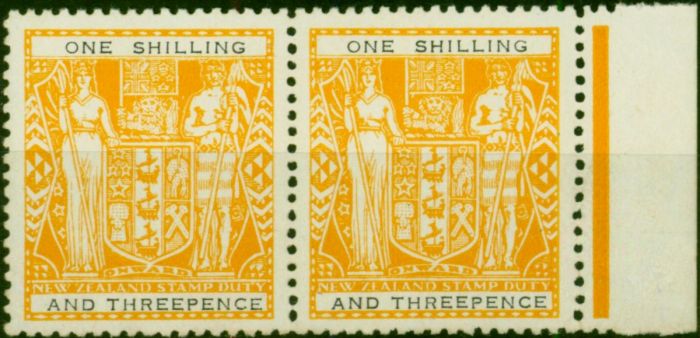 New Zealand 1955 1s3d Yellow & Black SGF192 Fine MNH Pair . Queen Elizabeth II (1952-2022) Mint Stamps