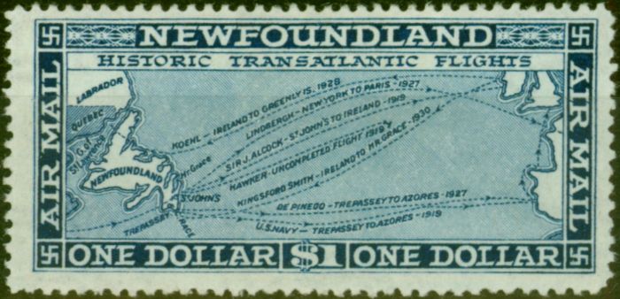 Collectible Postage Stamp Newfoundland 1931 $1 Deep Blue SG197 with Wmk Fine MM