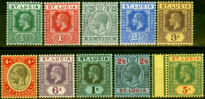 Rare Postage Stamp from St Lucia 1912 Set of 10 SG78-88 Ex SG86 Fine Mtd Mint
