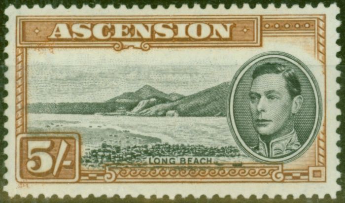 Collectible Postage Stamp from Ascension 1938 5s Black & Yellow-Brown SG46 Fine Lightly Mtd Mint