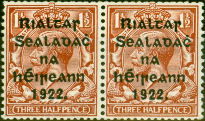 Old Postage Stamp from Ireland 1922 1 1/2d Red-Brown SG28 Very Fine MNH Coil Pair