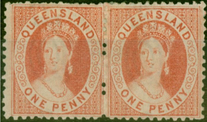 Valuable Postage Stamp from Queensland 1876 1d Flesh SG97 V.F Mtd Mint Pair