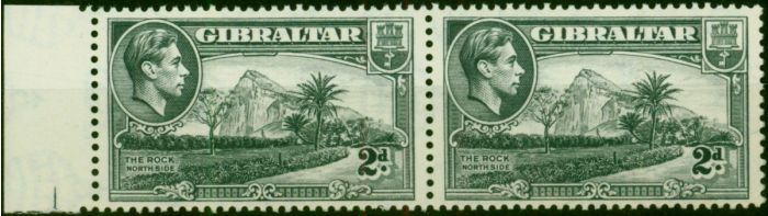 Gibraltar 1943 2d Grey SG124b P.13 Wmk Sideways V.F MNH Pair . King George VI (1936-1952) Used Stamps