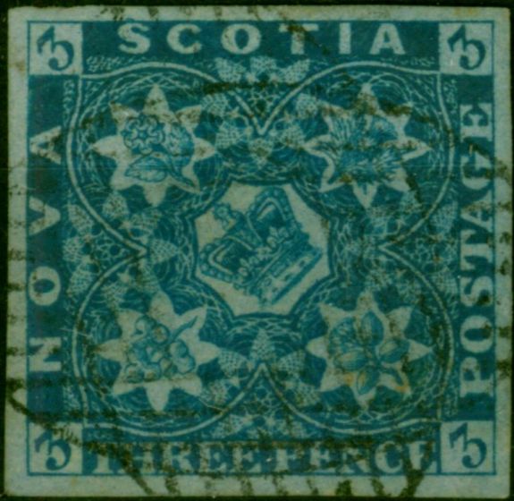 Nova Scotia 1851 3d Deep Blue SG2 V.F.U . Queen Victoria (1840-1901) Used Stamps
