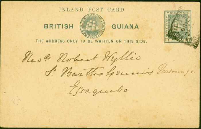 Old Postage Stamp from British Guiana 1886 Inland Pre-Paid Postcard Fine
