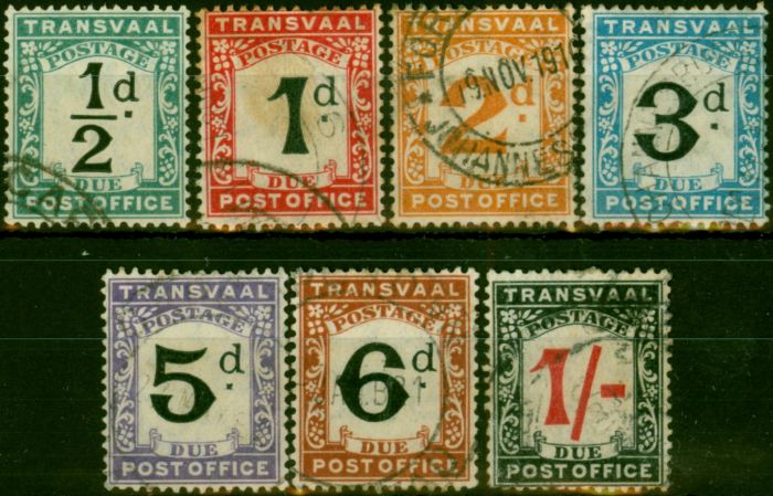 Rare Postage Stamp Transvaal 1907 Postage Due Set of 7 SGD1-D7 Good Used