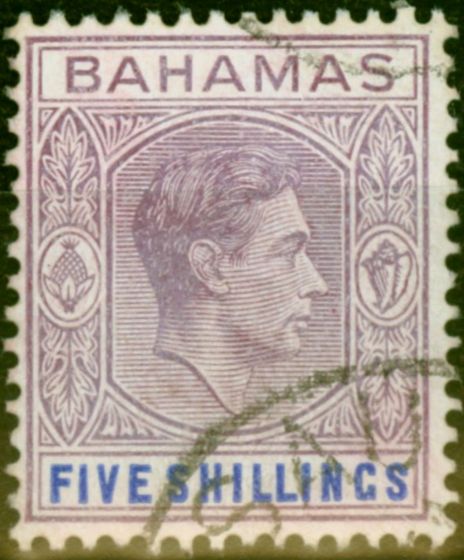 Collectible Postage Stamp Bahamas 1946 5s Dull Mauve & Deep Blue SG156c V.F.U